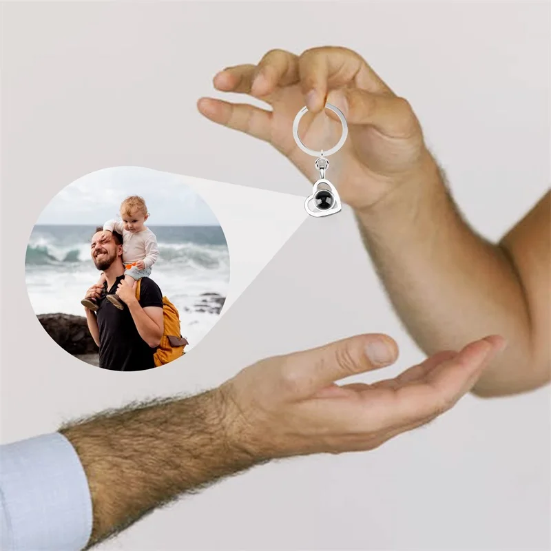 Personalized Photo Projection Keychain Custom Heart Photo Keyring Projection Keychain for Women Anniversary Memorial Gifts