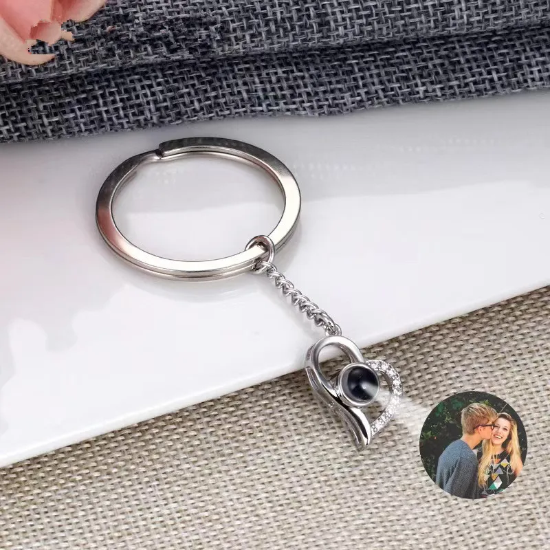 Personalized Photo Projection Keychain Custom Heart Photo Keyring Projection Keychain for Women Anniversary Memorial Gifts