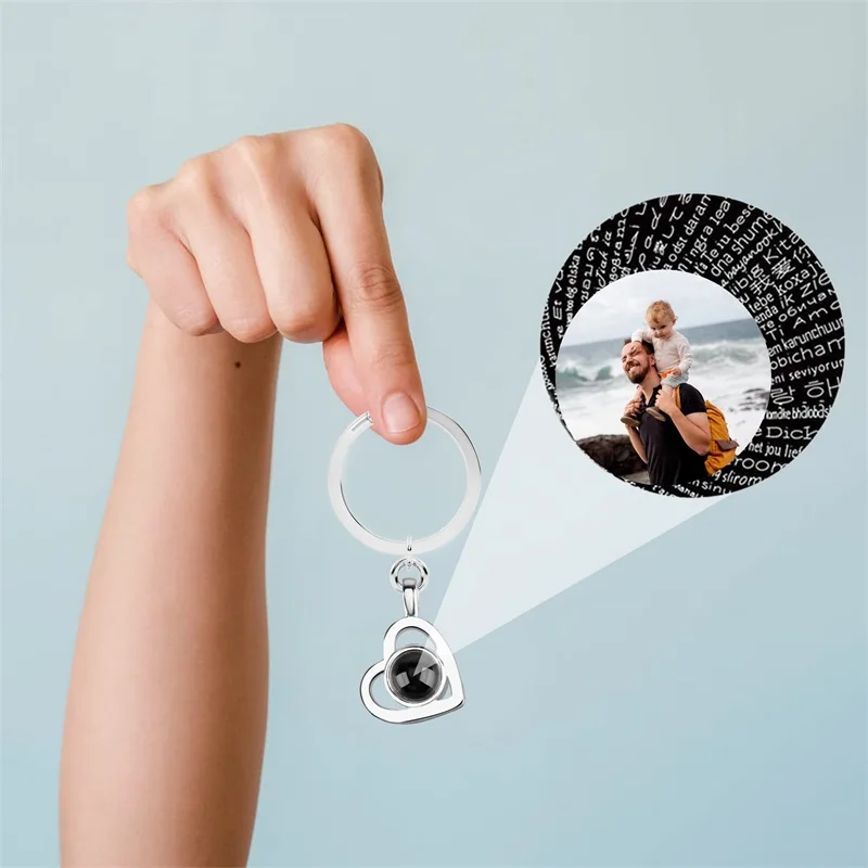 Personalized Photo Projection Keychain Custom Heart Photo Keyring Projection Keychain for Women Anniversary Memorial Gifts