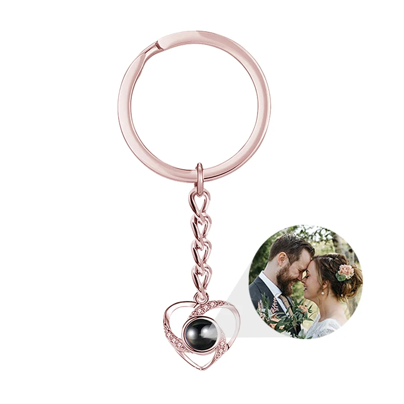 Personalized Photo Projection Keychain Custom Heart Photo Keyring Projection Keychain for Women Anniversary Memorial Gifts