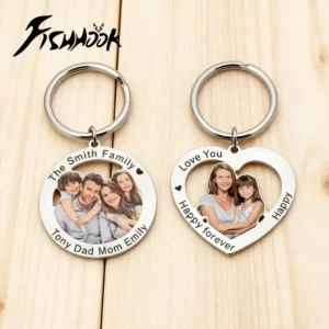 Family Couple Print Demand Photo Keychain Personalized Custom Gift For Women Men Mother Mom Father Kid Stainless Steel Key Ring