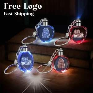 Crystal Keyring with LED Light inside Free Engrave any Design Crystal Blank Key Ring Custom Logo Family Photo DIY Birthday Gifts