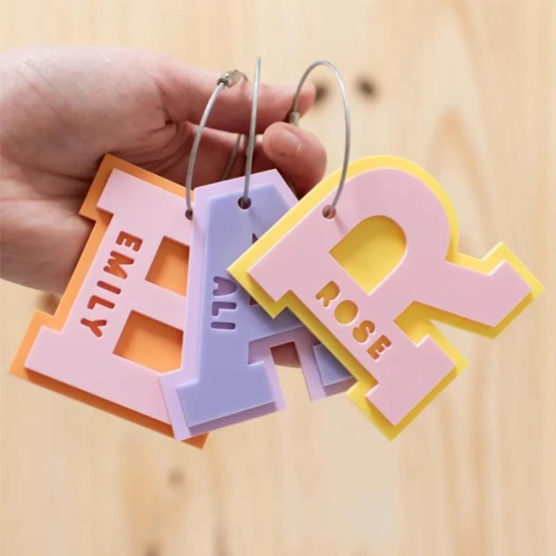 Colored Initial Letter Name Customized Acrylic Keychain Fashion Design 3D Nameplate Personalized Valentine’s Day Bag Charm Gift
