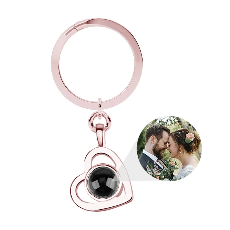Personalized Photo Projection Keychain Custom Heart Photo Keyring Projection Keychain for Women Anniversary Memorial Gifts